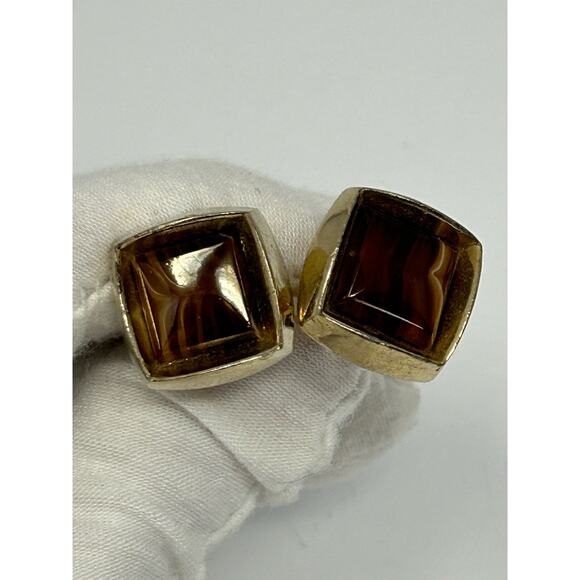 VTG Antique brown agate pair cufflinks gold plated formal wedding tuxedo party - Picture 1 of 11